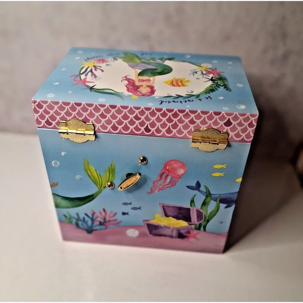 Wooden Musical Jewelry Box,Jewel Keeper Mermaid Design withUnderwater Theme